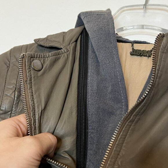 Doma Leather Jacket S Womens Olive Gray Moto Zip Off Sleeves Hoodie - Picture 5 of 11